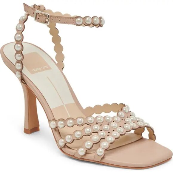 NEW DOLCE VITA Leather Hellen Faux Pearl Dress Heels in Light Blush 1025 3m7 - Picture 5 of 7